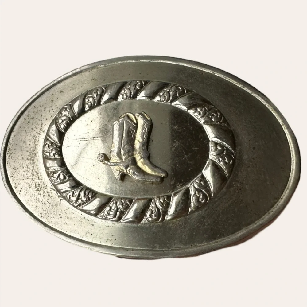 Vtg Belt Buckle Cowboy Boots Nickel Plated 90’s Western Rodeo Cowgirl Silver‌